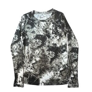 Under Armour Shirt Womens XS Black White Tie Dye Loose Fit Long Sleeve 1309281